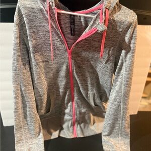 90 Degree By Reflex Heathered Gray Hoodie with Pink Trim
